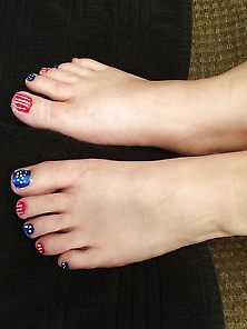 Wife's Cute Toes Painted 4Th Of July Colors