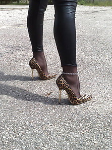 Fetish Queen Sophie Leggings Ankle Chain Leopard Heels