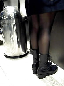 Beauty Legs With Black Pantyhose + Boots (Babe) Candid