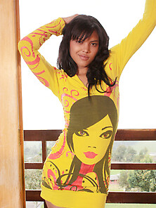 Hot Latina Carla Posing Very Sexy On Her Yellow Shirt