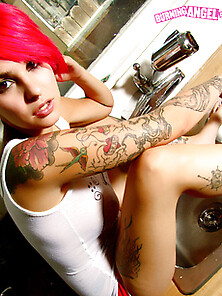 Redhead Punk Girl Cheslea Plays In The Sink