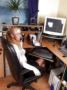 Freckled Teen Office Lady Takes Break
