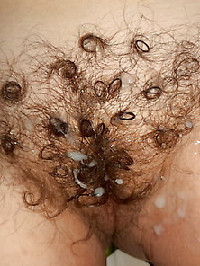 Sperm On His Wife's Hairy Pussy!
