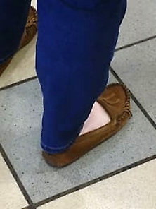 Candid Barefeet In Well Worn Moccasins