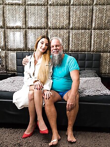 Young Lassie Bangs With Her Old Sugar Daddy Till Her Tits Are Co