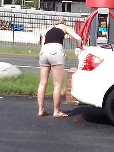 Blonde Teen At Car Wash
