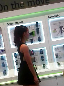 Nice Greek Brunette With Round Ass At The Phone Store