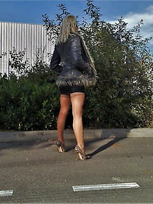 Fetish Blond Bitch Black Mini Dress Leopard Heels