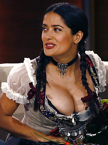 Actress Salma Hayek And Her Big Breasts Dons A Dirndl.