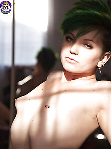 Green Haired Pierced Punk Pixie At Home Nudes