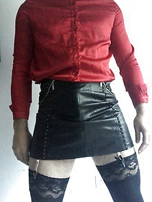 Secretary Look,  Satin Shirt,  Leather Skirt