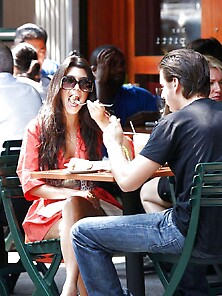 Kourtney Kardashian Upskirts While Having Lunch At Bar Pitt