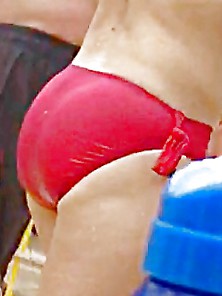 Brunette Milf Perky Ass In Tight Red Bikini