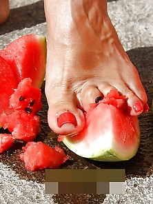 Mature Feet And Watermelon