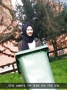 Real Hijabi Teen In Dustbin.  Clothed.  Bengali Uk