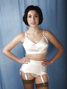 Adorable Brown Eyed Woman In Vintage Lingerie