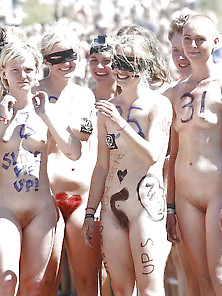 Cute Blonde Girls At 2015 Roskilde Nude Run