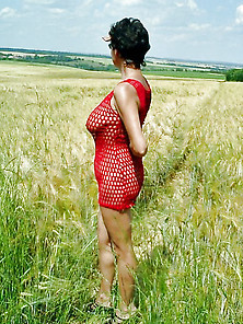 Lady In Red Outdoors