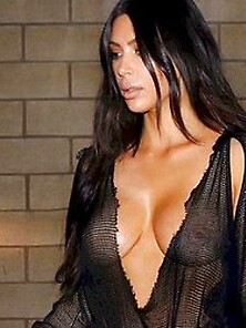 Kim Kardashian Braless In Sheer Top