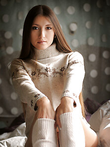 Slut In Sweater And Leg-Warmers Feels Hot Inside And Gets Naked