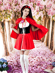 Brunette In The Little Red Riding Hood Suit Stefany Shows Off He