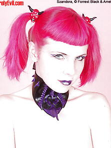 Flexible Collared Girl In Pink Hair And Pigtails