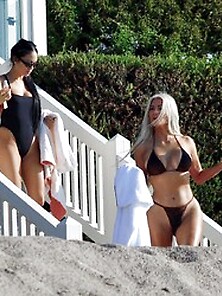 Kim Kardashian Wearing A Thong Bikini In Malibu