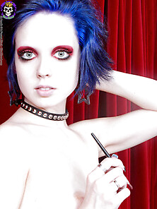 Goth Chick Putting On Makeup Black Panties