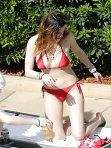 Bella Thorne Wearing A Red Bikini In Miami