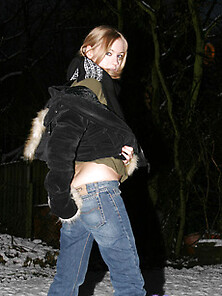 Kristin Outdoors At Night In The Snow