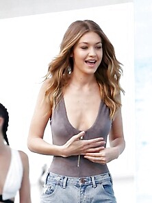 Gigi Hadid Displays Cleavage In Sexy Top