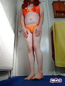 Sissyslut69123 Orange Bikini Strip