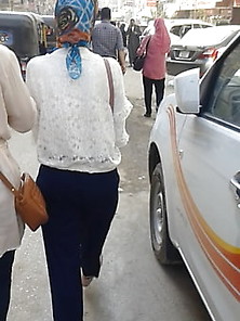 Arab Egyptian Hijab Slim Lady Walking In Street 229