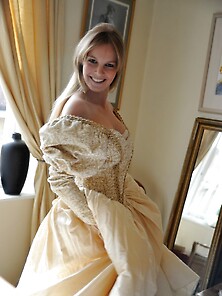 Gorgeous Blonde Discards Vintage Dress Till She Is Left In Corse
