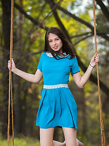 Brunette Teen Blue Dress
