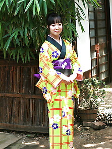 Swanky Japanese Woman Wears Colorful Kimono And Has No Panties U
