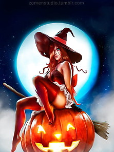 Viking Halloween Witch On Broom