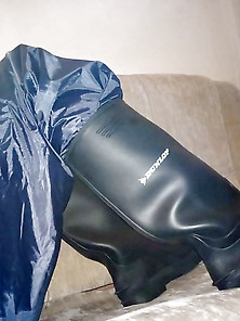 Dunlop Rubber Boots And Blue Rainwear