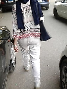 Arab Egyptian Hijab Slut Nice Ass Walking In White Pants 269