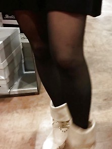 Beauty Legs With Black Stockings Nylon (Teen) Candid