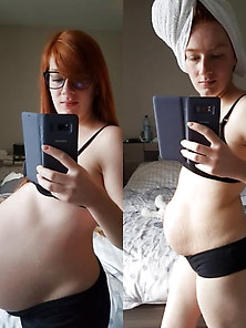Pregnant Young Cute Redhead With Masive Twins In Her Belly