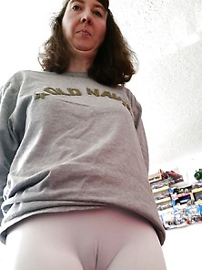Wife In White Legging And Cameltoe.
