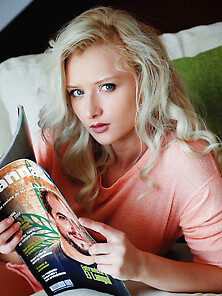 Sweet Blonde Interrupts Reading Magazine To Show Her Naked Asset