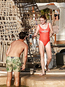 Lindsay Lohan Red Swimsuit.  Nice