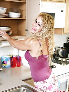 Curly-Haired Blonde Housewife Shows Off Her Chubby Naked Body
