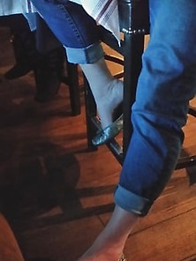 Candid Shots Of My Wife In Her Silver Ballet Flats At Dinner