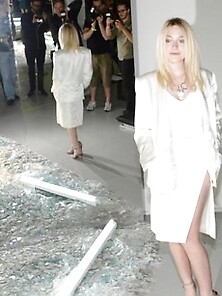 Dakota Fanning Leggy In White Suit At Rodarte Fashion Show