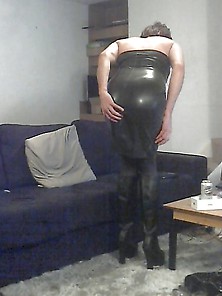 Maininboots New Black Latex Dress And Black Knee High Boots