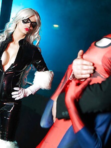 Spider-Man Fucks Platinum Blonde Villain In Latex Showing Why He