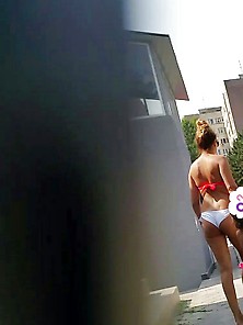 Spy Pool White Bikini Sexy Ass Woman Romanian